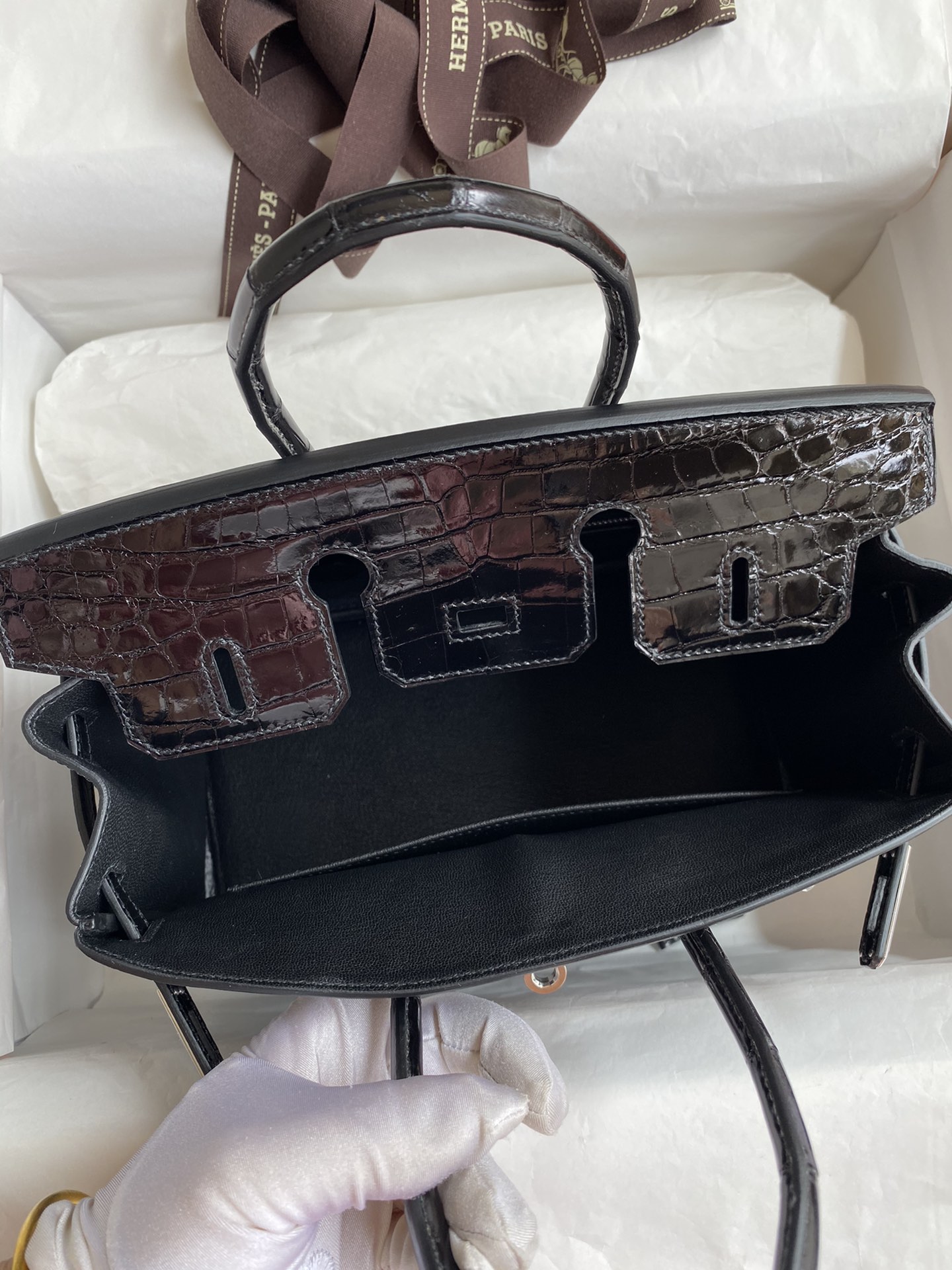 Hermes Birkin 25CM Handmade Bag In Black Crocodile Niloticus Shiny Skin